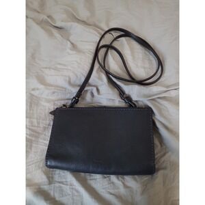 Fossil Minalmalist Navy Leather Mini Crossbody Bag multi pocket zip closure chic